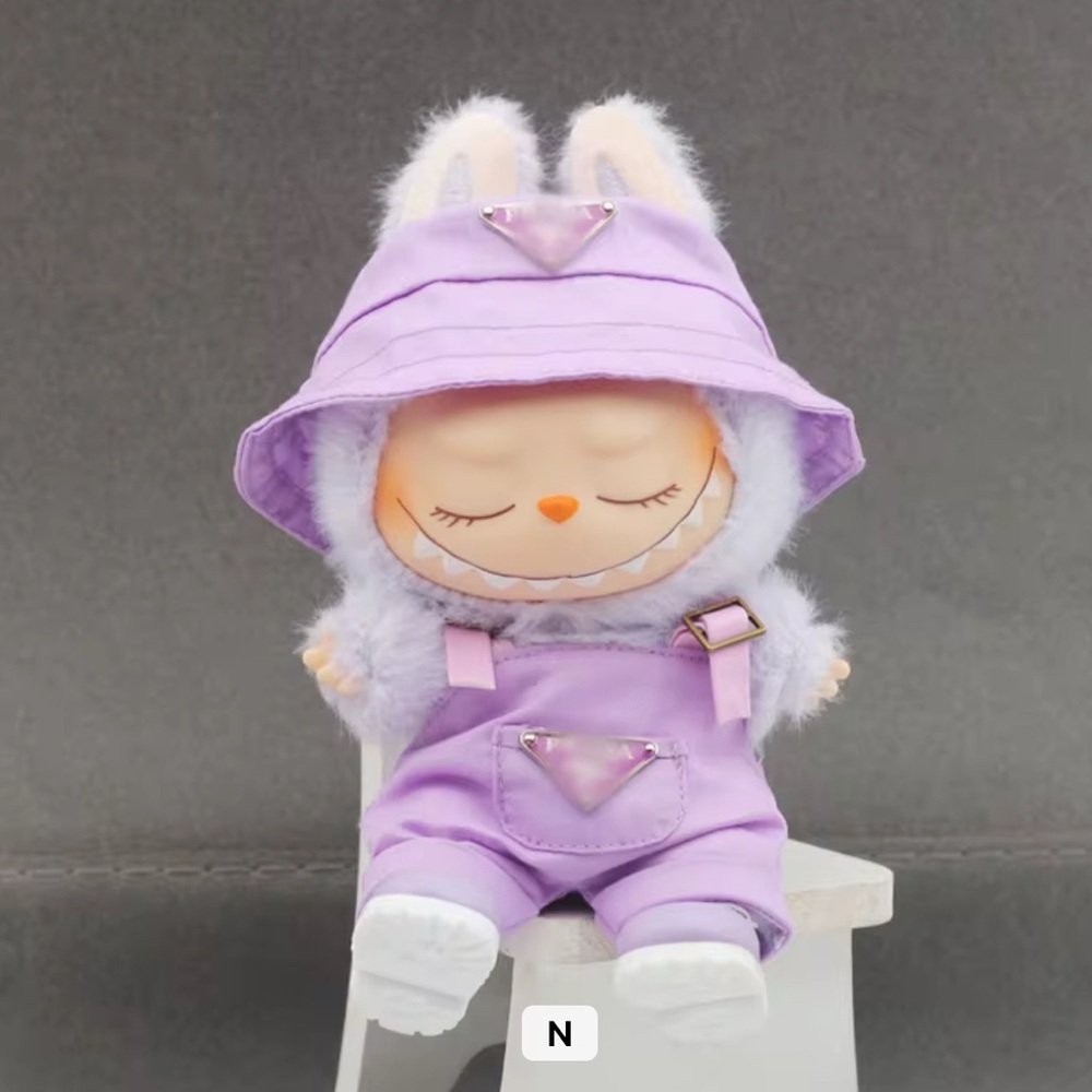 Labubu Lilac Purple Overalls and Bucket Hat Luxury Designer Outfit NO DOLL